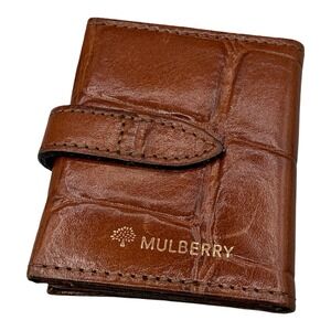 Mulberry Brown Croc Embossed Leather Tri-Fold Photo Wallet Made in England